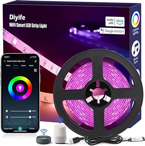 Diyife M Super Brillant Ruban Led Smart Wifi Rgb Bande Led Multicolore