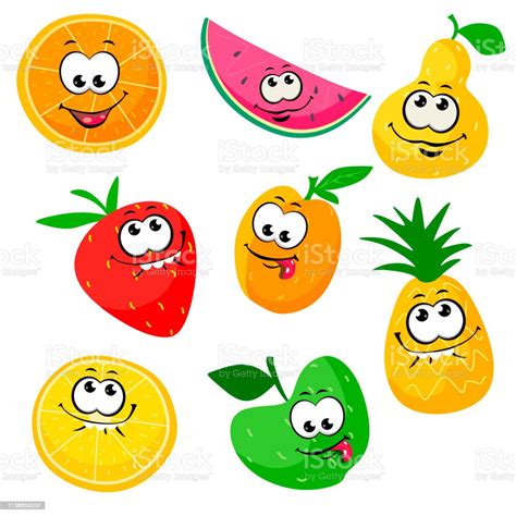 Cute And Funny Fruit Characters With Eyes Vector Fruit Isolates On