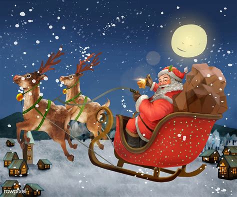 Hand Drawn Santa Claus Riding A Sleigh Delivering Presents Free Image