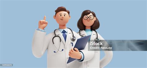 render  dokter pria  wanita kaukasia memegang clipboard