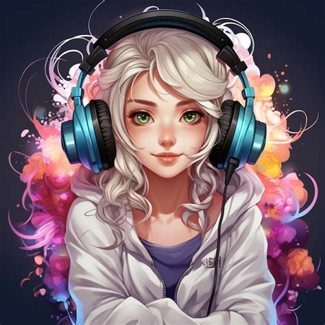 Premium Photo Anime Girl With Headphones And Flowers Generative Ai