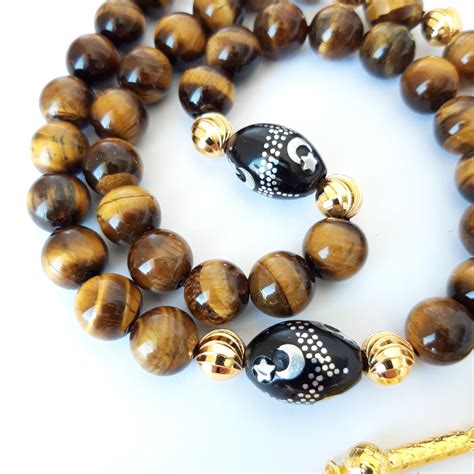 Prayer Beads Rosary Men Gift Tasbih Natural Tiger Eye Kook Moon And