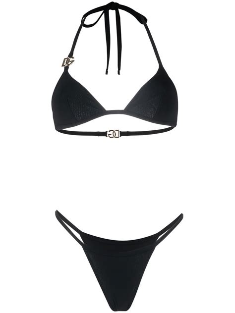 Dolce Gabbana Logo Plaque Halterneck Bikini Set Black Farfetch