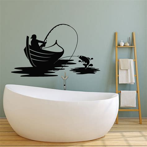 Vinyl Wall Decal Catch Fish Rod Fishing Hobby Fisher Man Stickers Mura