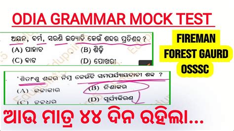 Odia Grammar Mock Test For Fireman OSSSC Forest Gaurd JT