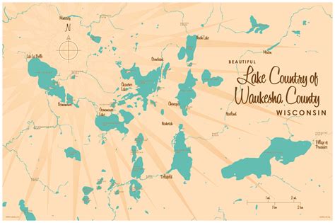 Lake Country of Waukesha County, WI Lake Map Wall Mural - Murals Your Way