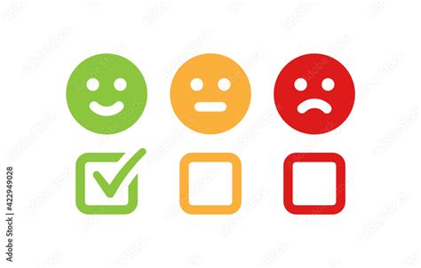 Customer satisfaction concept vector. Ticking smiley emoji sign icon illustration. Stock Vector ...