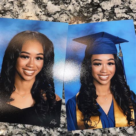 Two Pictures Of A Woman In Graduation Caps And Gowns One Is Smiling At