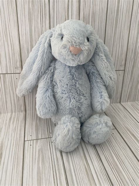 Jellycat Bashful Blue Bunny Rabbit Plush Rattle Stuffed Animal Great