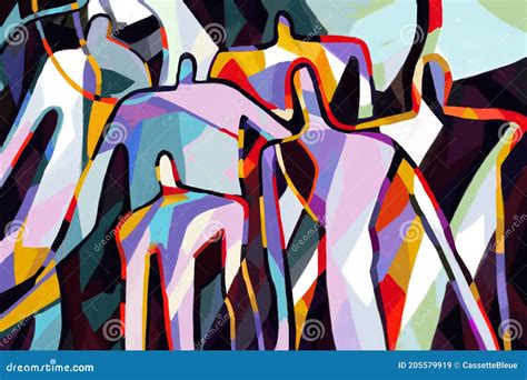 Colorful Abstract Art Print Cubism Art Style Abstract People With