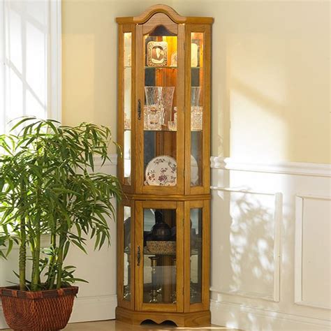 Southern Enterprises Dahley Golden Oak Lighted Corner Curio Cabinet Cm0695 Corner Curio