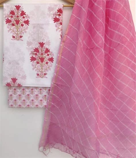 Pink Hand Block Printed Cotton Unstitched Suit At Rs 999 Piece