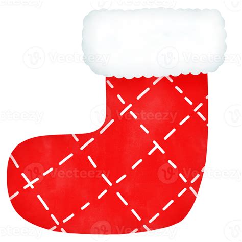 Rot Weihnachten Socke Mit Wei Strich Linie Muster Aquarell