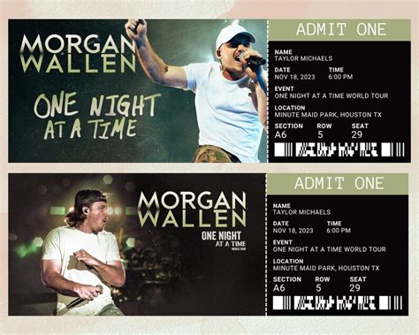 Editable Morgan Wallen Concert Ticket, One Night at A Time Tour 2023 2024, Morgan Wallen Ticket ...