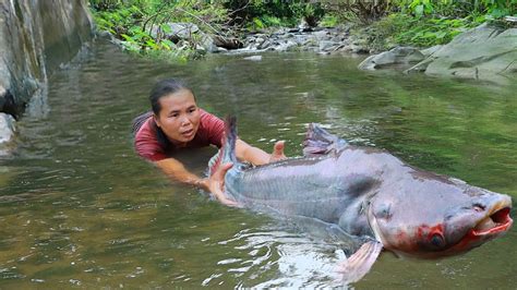 Survival In The Rainforest Found Big Fish In River With Banana For Cook