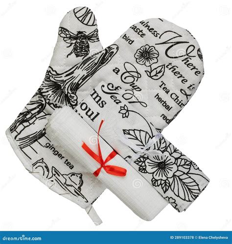 Kitchen Set Towel And Hot Pot Holder Made Of Cotton Fabric Stock Photo Image Of Beautiful