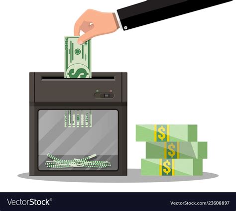 Hand Putting Dollar Banknote In Shredder Machine Vector Image