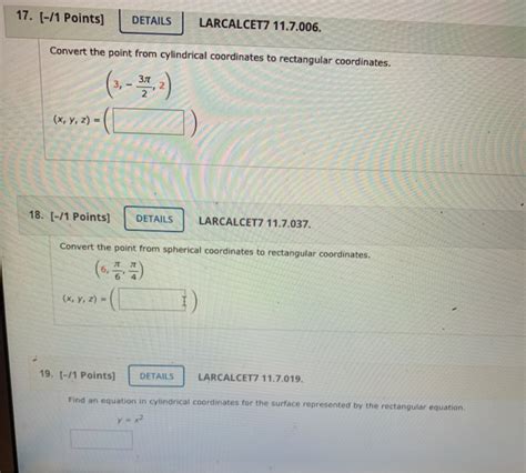 Solved 17 1 Points DETAILS LARCALCET7 11 7 006 Convert Chegg