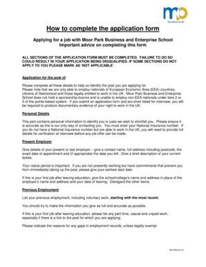 Fillable Online Moorpark Lancs Sch How To Complete The Application Form