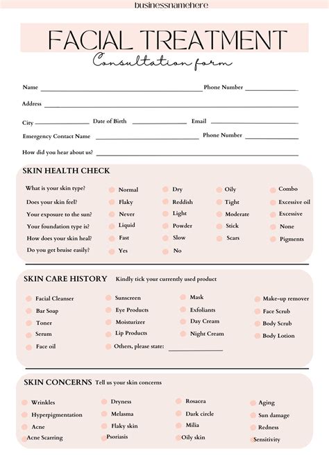 Editable Facial Consultation Form Client Intake Form Beauty Salon