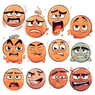 Emotion Face Vector, Sticker Clipart Set Of Cartoon Orange Emotions Cartoon Set, Sticker ...