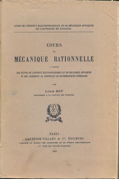 Cours de mécanique rationnelle à l usage des élèvres de l Institut