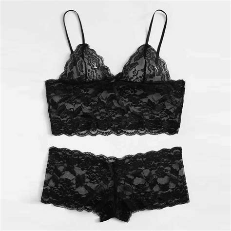 Sexy Black Lace Lingerie Set Women S Underwear Bra Set Lingerie Transparent Underwear Pajamas