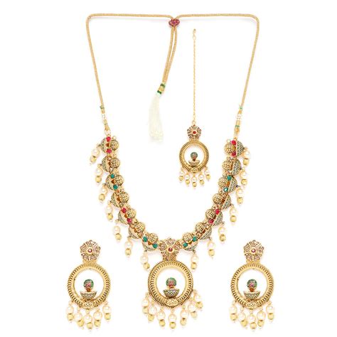 Panash Gold Plated Off White Pearl Studded Handcrafted Jewellery Set