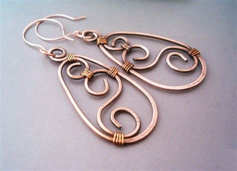 Wire Wrapped Earrings Old Looking Copper Handmade Copper Etsy