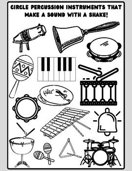 Percussion Instruments (Hit, Shake, Scrape) Coloring Worksheet, Fun ...