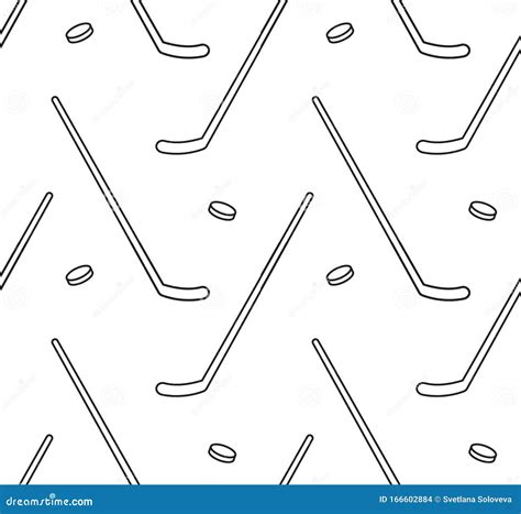 Seamless Pattern Of Outline Hockey Stick And Puck Stock Illustration