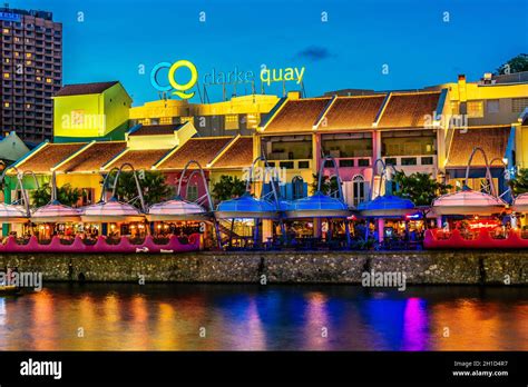 SINGAPORE - MAR 3, 2020: Clarke Quay after sunset, popular nightlife ...