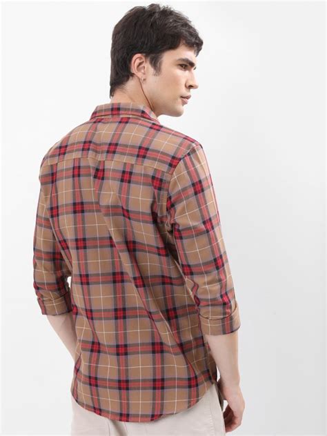 Buy Highlander Khaki Checked Slim Fit Casual Shirt For Men Online At Rs