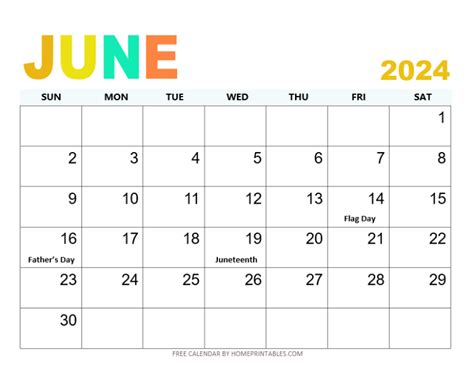 June 2024 Calendar Templates Free Download