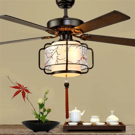 Chinese 42 inch antique ceiling fan light wood leaf silent fan light ...