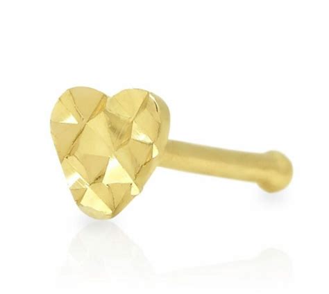 1Pc Diamond Cut Heart Shape Nose Stud Bone Ring 14k Solid Yellow Gold 9