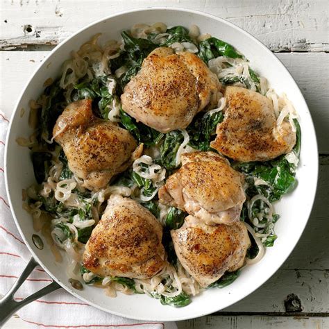 Chicken Thighs With Shallots Spinach Recipe Taste Of Home