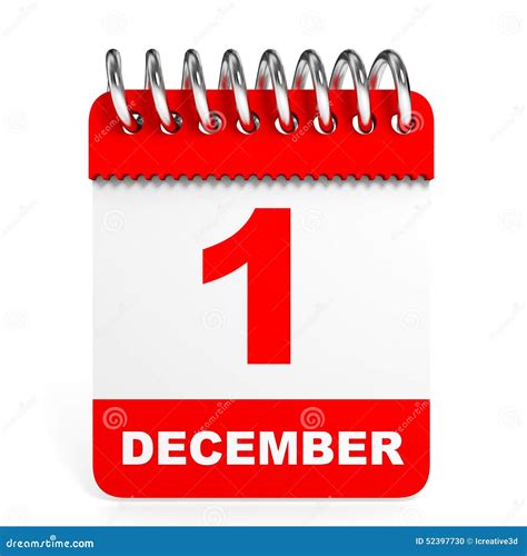 Calendar On White Background 1 December Stock Illustration