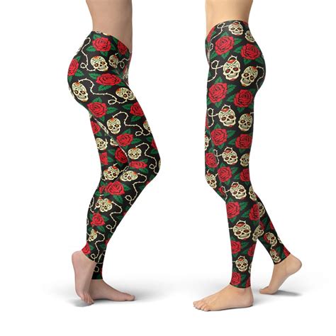 Sugar Skull Leggings Day Of The Dead Leggings Printed Etsy