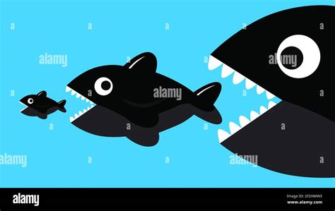 Big fish eating small fish vector illustration Stock Photo - Alamy