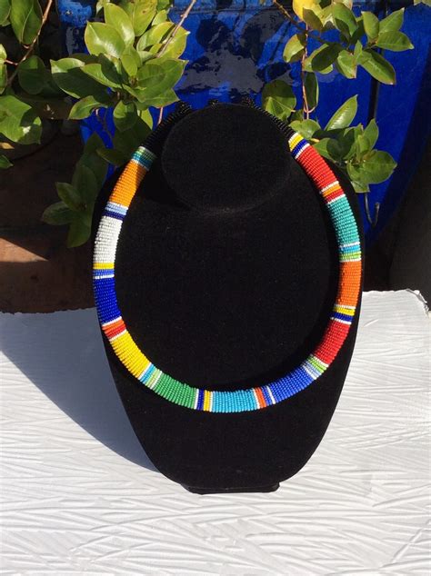 Zulu Inspired Multicolored Beaded Statement Necklace, Bead Wrapped Rope ...