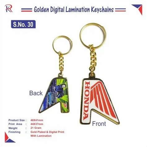 Golden Stainless Steel Special Digital Printed Metal Keychain 2mm At