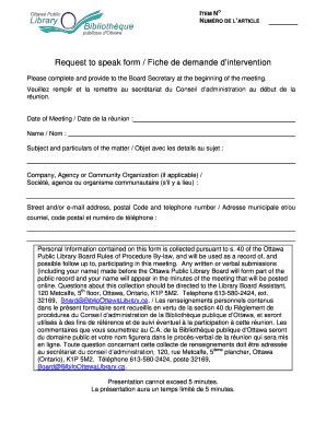 Fillable Online Request To Speak Form Fiche De Demande Dintervention