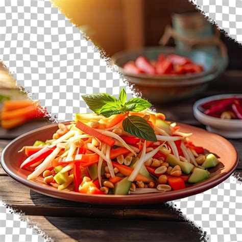 Premium PSD Thai Papaya Salad Som Tam With Vegetables And Peanuts