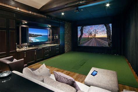 Media Room With Two Screens And Golf Simulation Setup The Ultimate