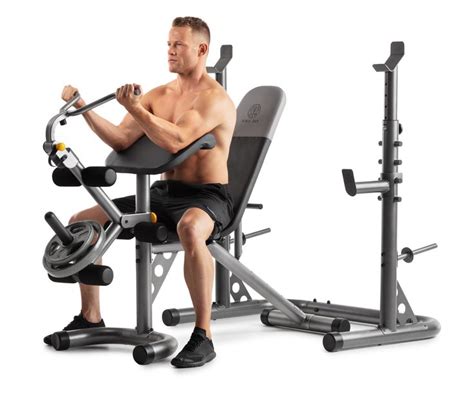 Gold S Gym XRS 20 Adjustable Olympic Workout Bench With Squat Rack Leg