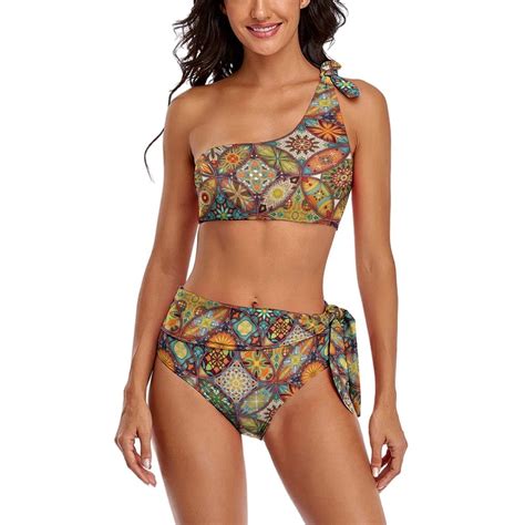 Beachwear Swimwear Funny Women Set Bikini Waisted High Mandalas