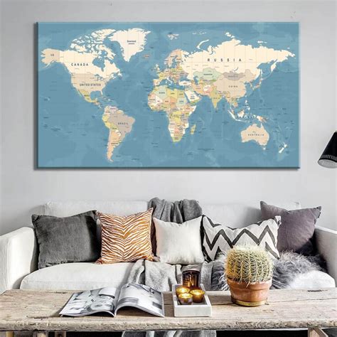 Blue World Map Wall Art | Canvas4wall – Canvas4walls