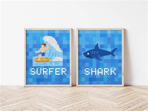 PIXEL SHARK Minecraft Style Art, Minecraft Decor, Shark Poster ...