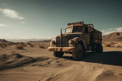 Premium AI Image | An abandoned old truck in the middle of the desert